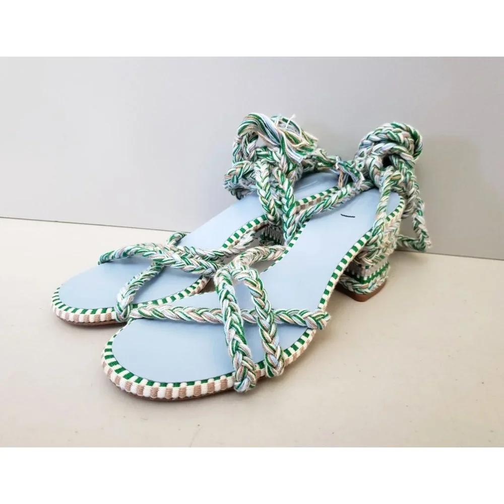 Anthropologie AMAMBAIH Isabel Braided Wrap Heel Sandals Green - Picture 2 of 5